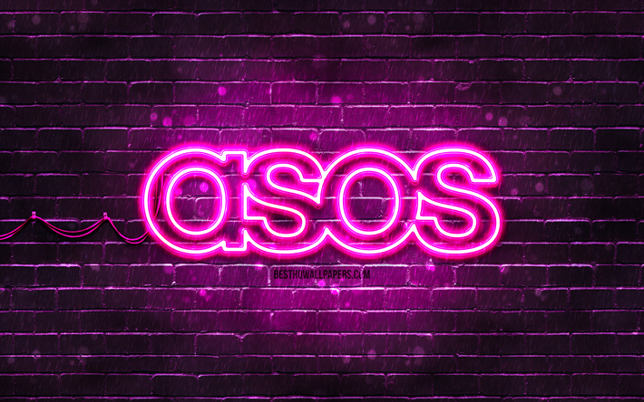 ASOS violetti logo, 4k, violetti tiilisein&#228;, ASOS logo, tuotemerkit, ASOS neon logo, ASOS