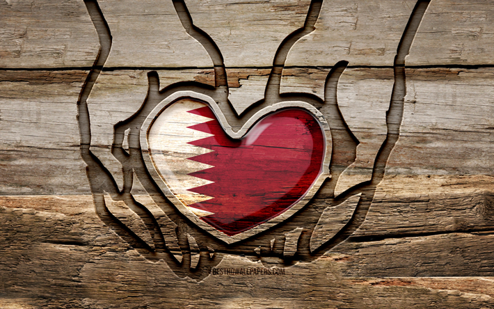 Download wallpapers I love Qatar, 4K, wooden carving hands, Day of Qatar, Qatari  flag, Flag of Qatar, Take care Qatar, creative, Qatar flag, Qatar flag in  hand, wood carving, Asian countries, Qatar