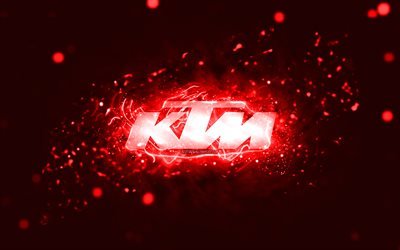 Logo rouge KTM, 4k, n&#233;ons rouges, cr&#233;atif, fond abstrait rouge, logo KTM, marques, KTM