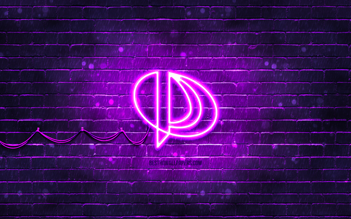 Palit violet logo, 4k, violet brickwall, Palit logo, marques, Palit n&#233;on logo, Palit