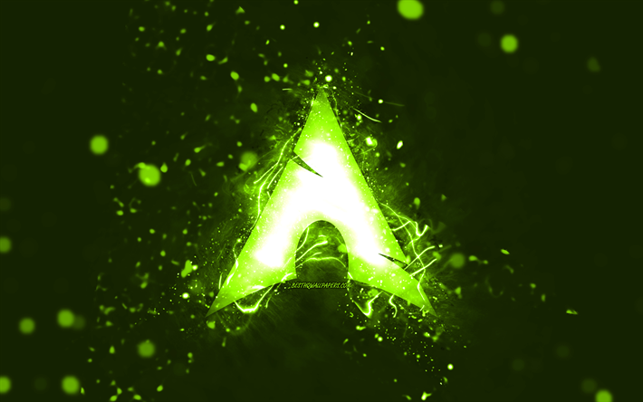Arch Linux lime logotyp, 4k, lime neon lights, creative, lime abstrakt bakgrund, Arch Linux logotyp, Linux, Arch Linux