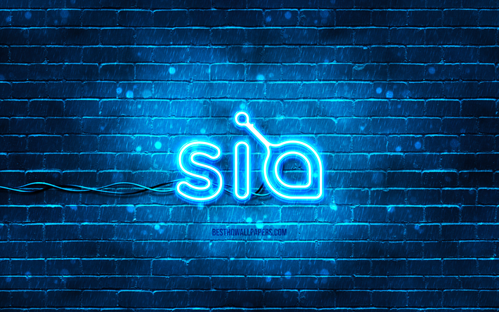 シアコインブルーのロゴ, 4k, 青いレンガの壁, Siacoinのロゴ, 仮想通貨, Siacoinネオンロゴ, シアコイン