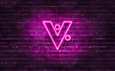 VeriCoin purple logo, 4k, purple brickwall, VeriCoin logo, cryptocurrency, VeriCoin neon logo, VeriCoin