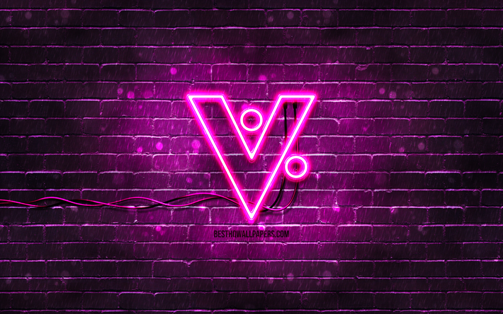 VeriCoin mor logosu, 4k, mor brickwall, VeriCoin logosu, kripto para birimi, VeriCoin neon logosu, VeriCoin