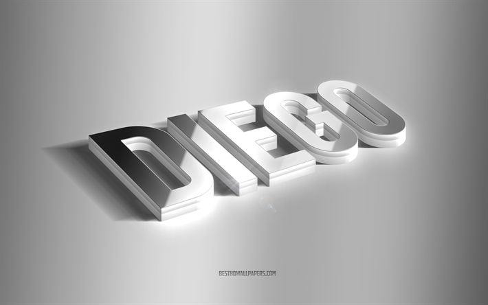 Diego, silver 3d art, gray background, wallpapers with names, Diego name, Diego greeting card, 3d art, picture with Diego name