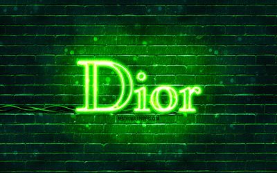 Dior green logo, 4k, green brickwall, Dior logo, fashion brands, Dior neon logo, Dior
