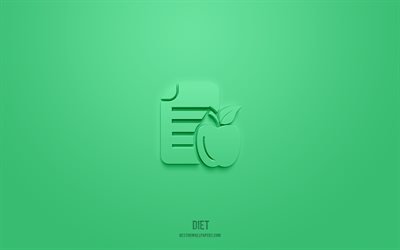 Diet 3d icon, green background, 3d symbols, Diet, healthy eating icons, 3d icons, Diet sign, healthy eating 3d icons