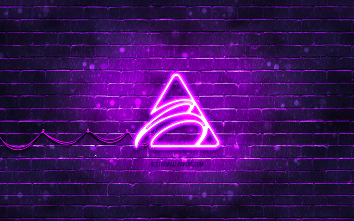 Logo violet Biostar, 4k, violet brickwall, logo Biostar, marques, logo n&#233;on Biostar, Biostar