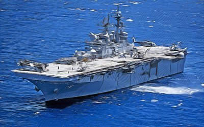 USS America, 4k, arte vettoriale, LHA-6, navi d&#39;assalto, Marina degli Stati Uniti, esercito degli Stati Uniti, navi astratte, corazzata, classe America, USS America LHA-6