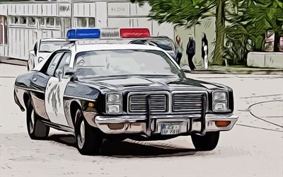 1977, Dodge Monaco, Police Car, 4k, vector art, Dodge Monaco drawing, creative art, Dodge Monaco art, vector drawing, abstract cars, car drawings