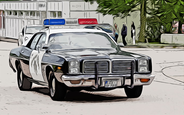 1977, Dodge Monaco, Voiture de Police, 4k, vecteur de l&#39;art, Dodge Monaco dessin, art cr&#233;atif, Dodge Monaco art, dessin vectoriel, voitures abstraites, dessins de voitures