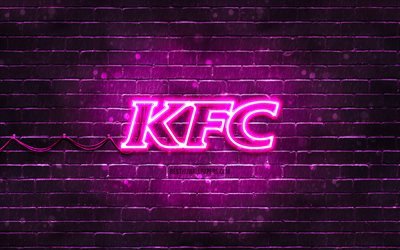 KFC purple logo, 4k, purple brickwall, KFC logo, brands, KFC neon logo, KFC