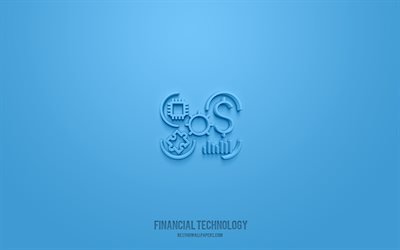 finanztechnologie 3d-symbol, blauer hintergrund, 3d-symbole, finanztechnologie, business-symbole, finanztechnologie-zeichen, business-3d-symbole