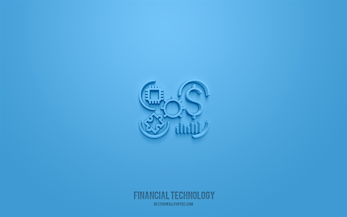 Finansal teknoloji 3d simgesi, mavi arka plan, 3d semboller, Finansal teknoloji, iş simgeleri, 3d simgeler, Finansal teknoloji işareti, iş 3d simgeler