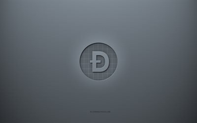 شعار Dogecoin, الخلفية الرمادية الإبداعية, علامة الدوجكوين, نسيج ورقة رمادية, عملة الدوغ كوين Dogecoin, خلفية رمادية, علامة 3D Dogecoin