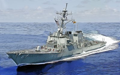 USS Cole, 4k, vector art, DDG-67, destroyer, United States Navy, US army, abstract ships, battleship, US Navy, Arleigh Burke-class, USS Cole DDG-67
