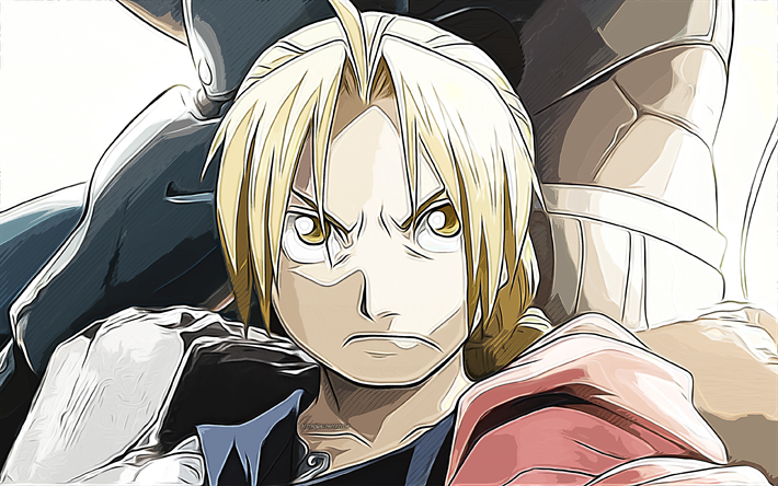 Edward Elric, Fullmetal Alchemist, 4k, de l&#39;art vectoriel, Edward Elric dessin, art cr&#233;atif, Edward Elric art, dessin vectoriel, manga japonais, personnages de dessins anim&#233;s, personnages de Fullmetal Alchemist