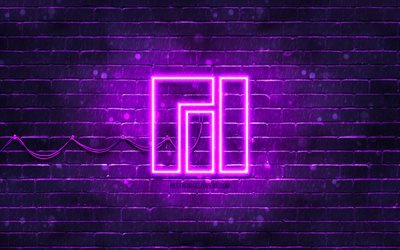 Manjaro violet logo, violet brickwall, 4k, Manjaro new logo, Linux, Manjaro neon logo, Manjaro logo, Manjaro