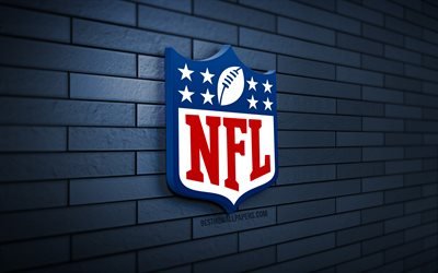 Logotipo 3D de la NFL, 4K, pared de ladrillo azul, Liga Nacional de Fútbol Americano, ligas creativas de fútbol americano, logotipo de la NFL, arte 3D, NFL