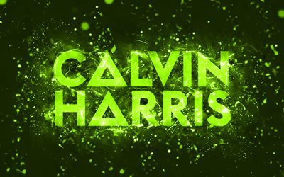 Calvin Harris lime logotyp, 4k, skotska DJs, lime neon lights, kreativ, lime abstrakt bakgrund, Adam Richard Wiles, Calvin Harris logotyp, musikstj&#228;rnor, Calvin Harris