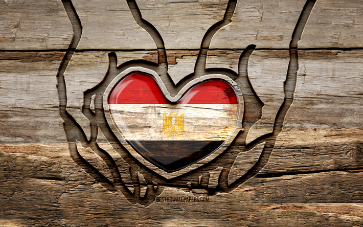 Rakastan Egypti&#228;, 4K, puuveistok&#228;det, Egyptin p&#228;iv&#228;, Egyptin lippu, varo Egypti, luova, Egyptin lippu k&#228;dess&#228;, puunveisto, afrikkalaiset maat, Egypti