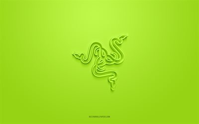 Logotipo 3d de Razer, fondo verde, arte 3d, emblema de Razer, logotipo de Razer, arte 3d creativo, Razer, logotipo de Razer verde