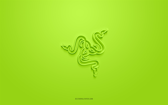 Razer 3d logo, green background, 3d art, Razer emblem, Razer logo, creative 3d art, Razer, green Razer logo