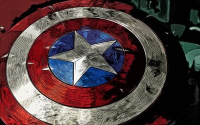 Captain America Shield, 4k, vecteur de l&#39;art, Captain America Shield dessin, art cr&#233;atif, Captain America Shield art, dessin vectoriel, Captain America