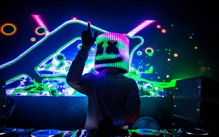Marshmello, night club, DJ, neon valo, progressiivinen house, konsertti