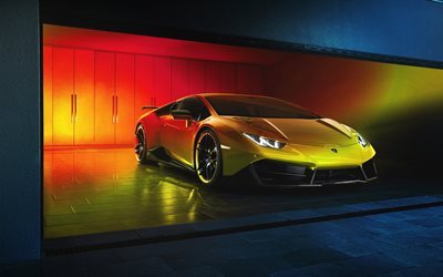 Lamborghini Huracan, garage, 2017 cars, supercars, golden Huracan, Lamborghini