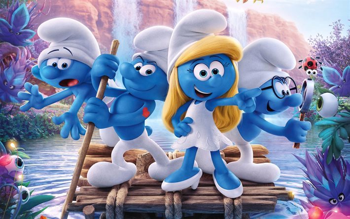 Smurfs, The Lost Village, 2017, all characters, 4k, poster