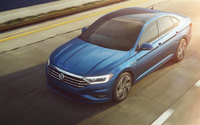 Volkswagen Jetta, 2019, azul novo Jetta, limousine, novos carros alem&#227;es, exterior, Volkswagen