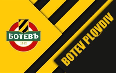 PFC Botev Plovdiv, 4k, material design, logo, Bulgarian football club, black yellow abstraction, emblem, Parva Liga, Plovdiv, Bulgaria, football