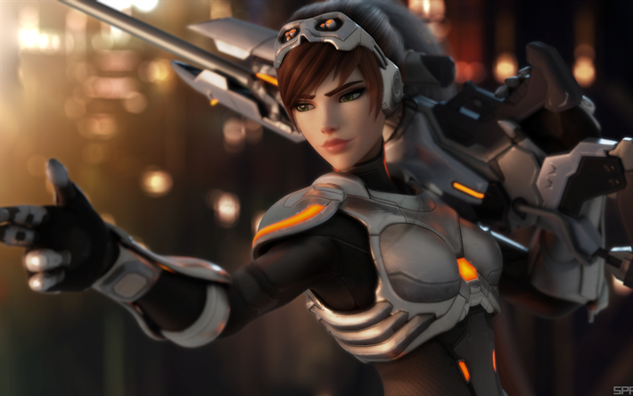 4k, Widowmaker, weapon, cyber warrior, art, Overwatch