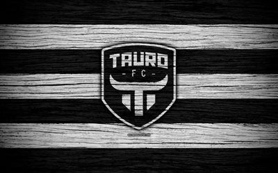 Tauro FC, 4k, LPF, サッカー, リーガPanamena, ロゴ, サッカークラブ, パナマ, Tauro, 木肌, FC Tauro