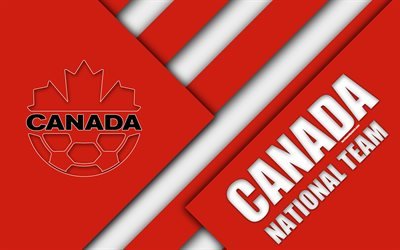 Canada national football team, 4k, material design, emblem, North America, red white abstraction, Canadian Soccer Association, logo, Canada, coat of arms, football