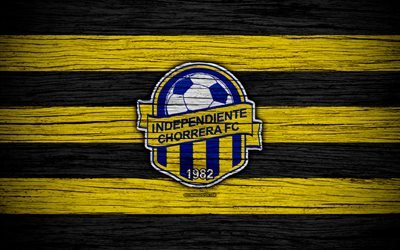 Independiente Chorrera FC, 4k, LPF, soccer, Liga Panamena, logo, football club, Panama, Independiente Chorrera, wooden texture, FC Independiente Chorrera