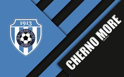 FC Cherno More, 4k, malzeme tasarımı, logo, Bulgar Futbol Kul&#252;b&#252;, siyah, mavi soyutlama, amblem, Parva Lig, Varna, Bulgaristan, futbol, PFC Cherno More Varna