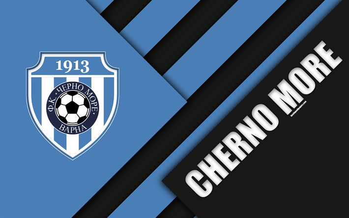 FC Cherno More, 4k, design de material, logo, Lev futebol clube, preto azul abstra&#231;&#227;o, emblema, Parva Liga, Varna, Bulg&#225;ria, futebol, PFC Cherno More Varna