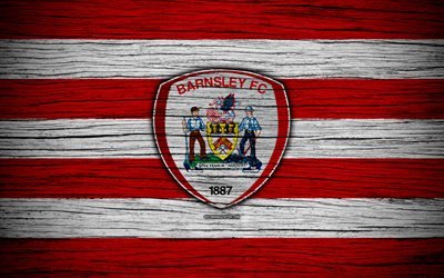 Barnsley FC, 4k, EFL Championship, soccer, football club, England, Barnsley, logo, wooden texture, FC Barnsley