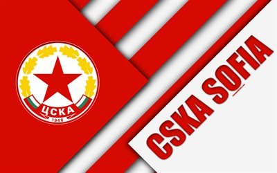 FC CSKAソフィア, 4k, 材料設計, ロゴ, ブルガリアのサッカークラブ, 赤白の抽象化, エンブレム, Parvaリーガ, ソフィア, ブルガリア, サッカー