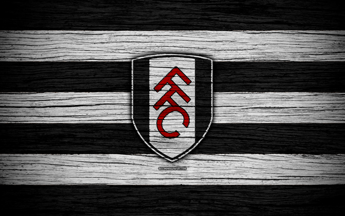 Fulham FC, 4k, EFL Championship, soccer, football club, England, Fulham, logo, wooden texture, FC Fulham