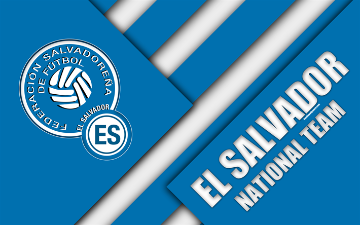 El Salvador national football team, 4k, material design, emblem, North America, blue white abstraction, Salvadoran Football Federation, FESFUT, logo, football, El Salvador, coat of arms