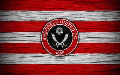 Sheffield United FC, 4k, EFL Championship, soccer, football club, England, Sheffield United, logo, wooden texture, FC Sheffield United