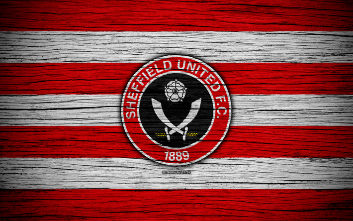 Sheffield United FC, 4k, EFL Championship, soccer, football club, England, Sheffield United, logo, wooden texture, FC Sheffield United
