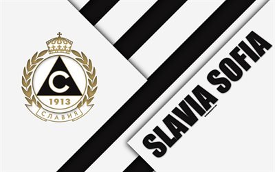 FC Slavia Sofia, 4k, material design, logo, Bulgarian football club, black and white abstraction, emblem, Parva Liga, Sofia, Bulgaria, football