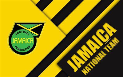 Jamaica national football team, 4k, material design, emblem, North America, yellow black abstraction, Jamaica Football Federation, JFF, logo, football, Jamaica, coat of arms