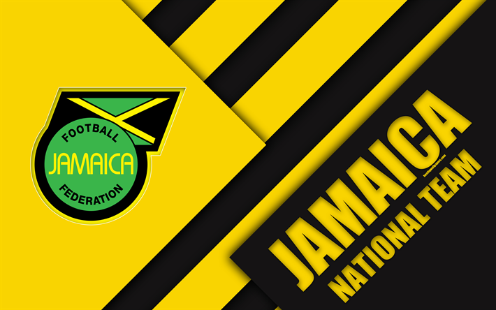Giamaica squadra nazionale di calcio, 4k, material design, emblema, Nord America, giallo, nero astrazione, la Giamaica, la Federazione Calcio, JFF, logo, calcio, Giamaica, stemma
