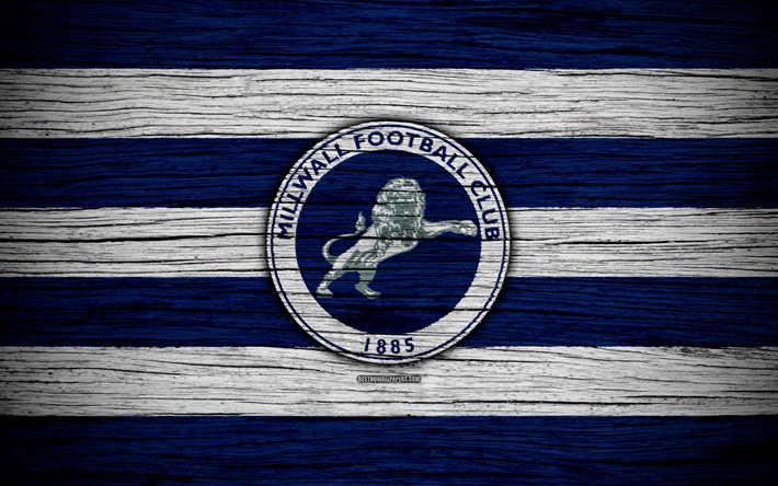 Millwall FC, 4k, EFL-Mestaruuden, jalkapallo, football club, Englanti, Millwall, logo, puinen rakenne