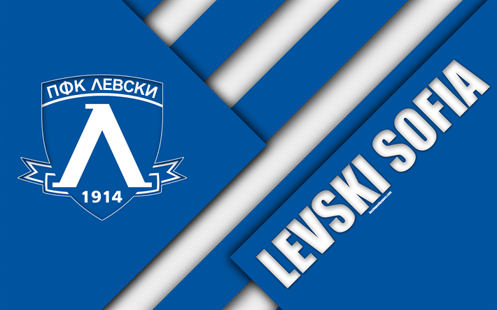 FC Levski Sofia, 4k, materiaali suunnittelu, Levski-logo, Bulgarian football club, sininen valkoinen abstraktio, tunnus, Parva Liga, Sofia, Bulgaria, jalkapallo